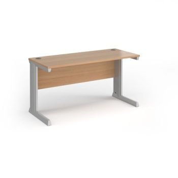 Vivo straight desk 1400mm x 600mm - silver frame Beech top - VEX14-S-B
