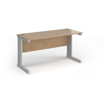 Vivo straight desk 1400mm x 600mm - silver frame Kendal Oak Top - VEX14-S-KO