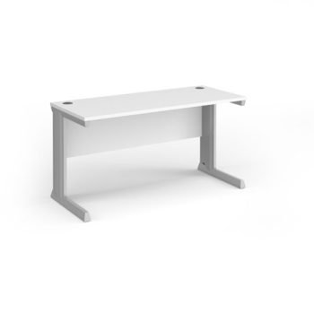 Vivo straight desk 1400mm x 600mm - silver frame White Top - VEX14-S-WH