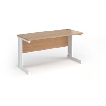 Vivo straight desk 1400mm x 600mm - white frame Beech top - VEX14-WH-B