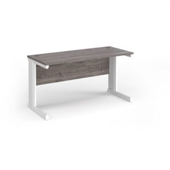 Vivo straight desk 1400mm x 600mm - white frame Grey Oak Top - VEX14-WH-GO