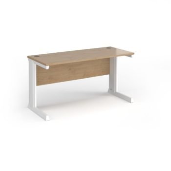 Vivo straight desk 1400mm x 600mm - white frame Kendal Oak Top - VEX14-WH-KO