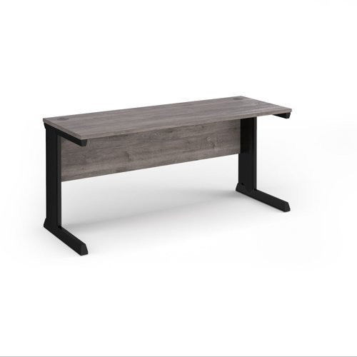 Vivo straight desk 1600mm x 600mm - black frame Grey Oak Top - VEX16-K-GO
