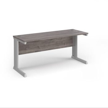 Vivo straight desk 1600mm x 600mm - silver frame Grey Oak Top - VEX16-S-GO