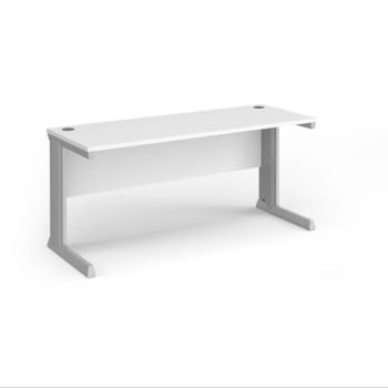 Vivo straight desk 1600mm x 600mm - silver frame White Top - VEX16-S-WH