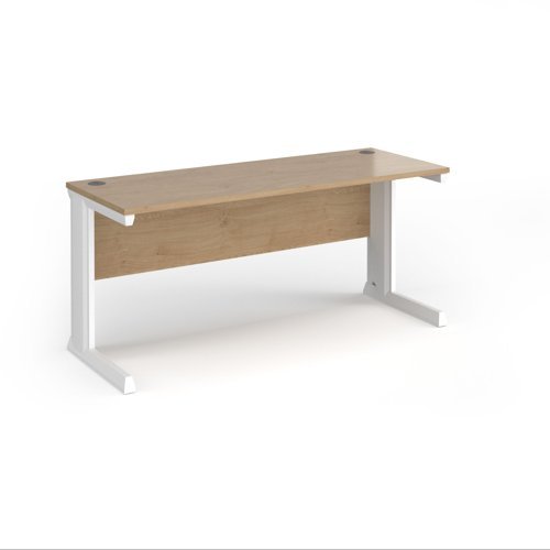 Vivo straight desk 1600mm x 600mm - white frame Kendal Oak Top - VEX16-WH-KO