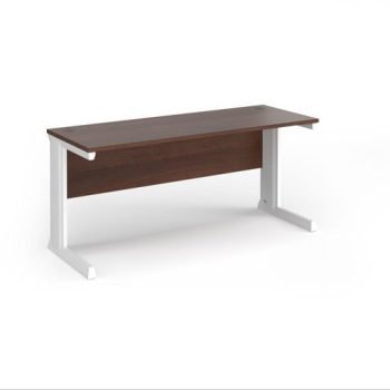 Vivo straight desk 1600mm x 600mm - white frame Walnut top - VEX16-WH-W