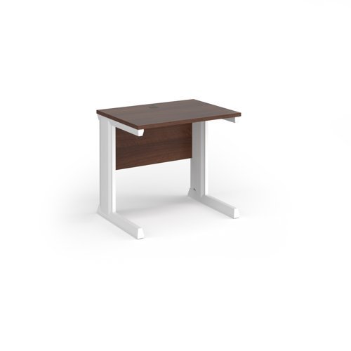 Vivo straight desk 800mm x 600mm - white frame Walnut top - VEX8-WH-W
