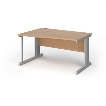 Vivo left hand wave desk 1400mm - silver frame Beech top - VWL14-S-B