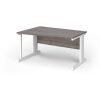 Vivo left hand wave desk 1400mm - white frame Grey Oak Top - VWL14-WH-GO