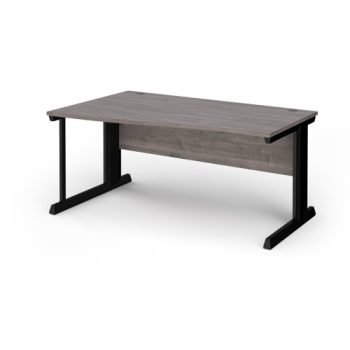 Vivo left hand wave desk 1600mm - black frame Grey Oak Top - VWL16-K-GO