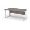 Vivo left hand wave desk 1600mm - white frame Grey Oak Top - VWL16-WH-GO