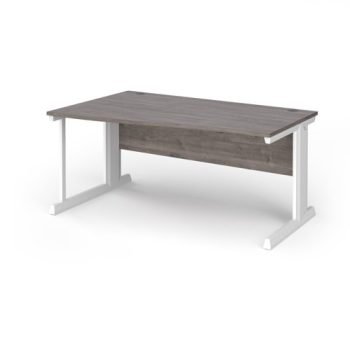 Vivo left hand wave desk 1600mm - white frame Grey Oak Top - VWL16-WH-GO
