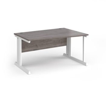 Vivo right hand wave desk 1400mm - white frame Grey Oak Top - VWR14-WH-GO