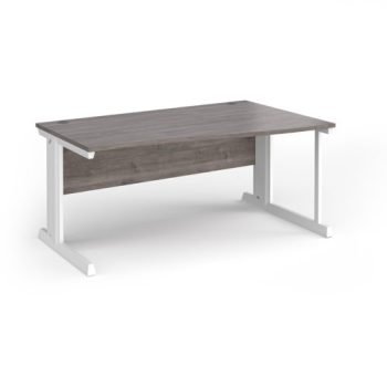 Vivo right hand wave desk 1600mm - white frame Grey Oak Top - VWR16-WH-GO
