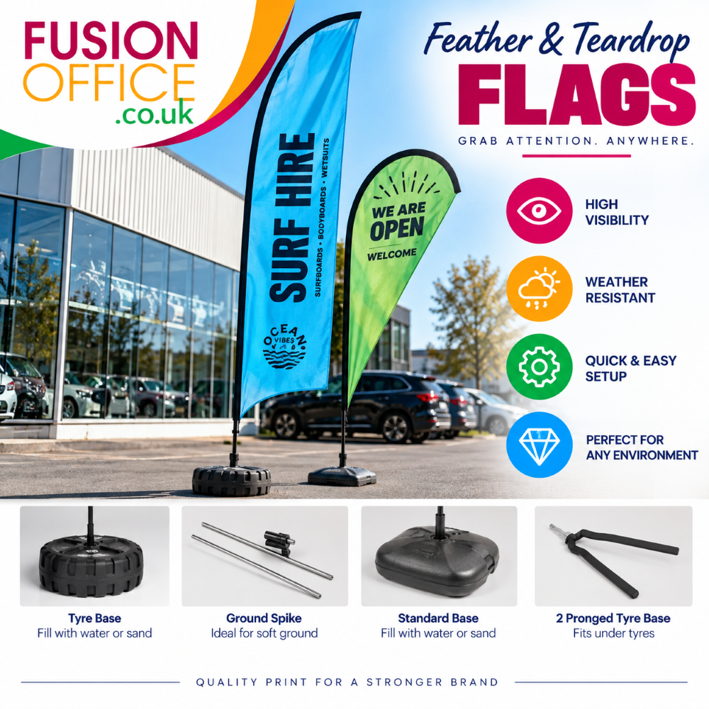 Printed Feather and Teardrop Flags - Fusion Office Ltd - Andover - Hampshire - UK