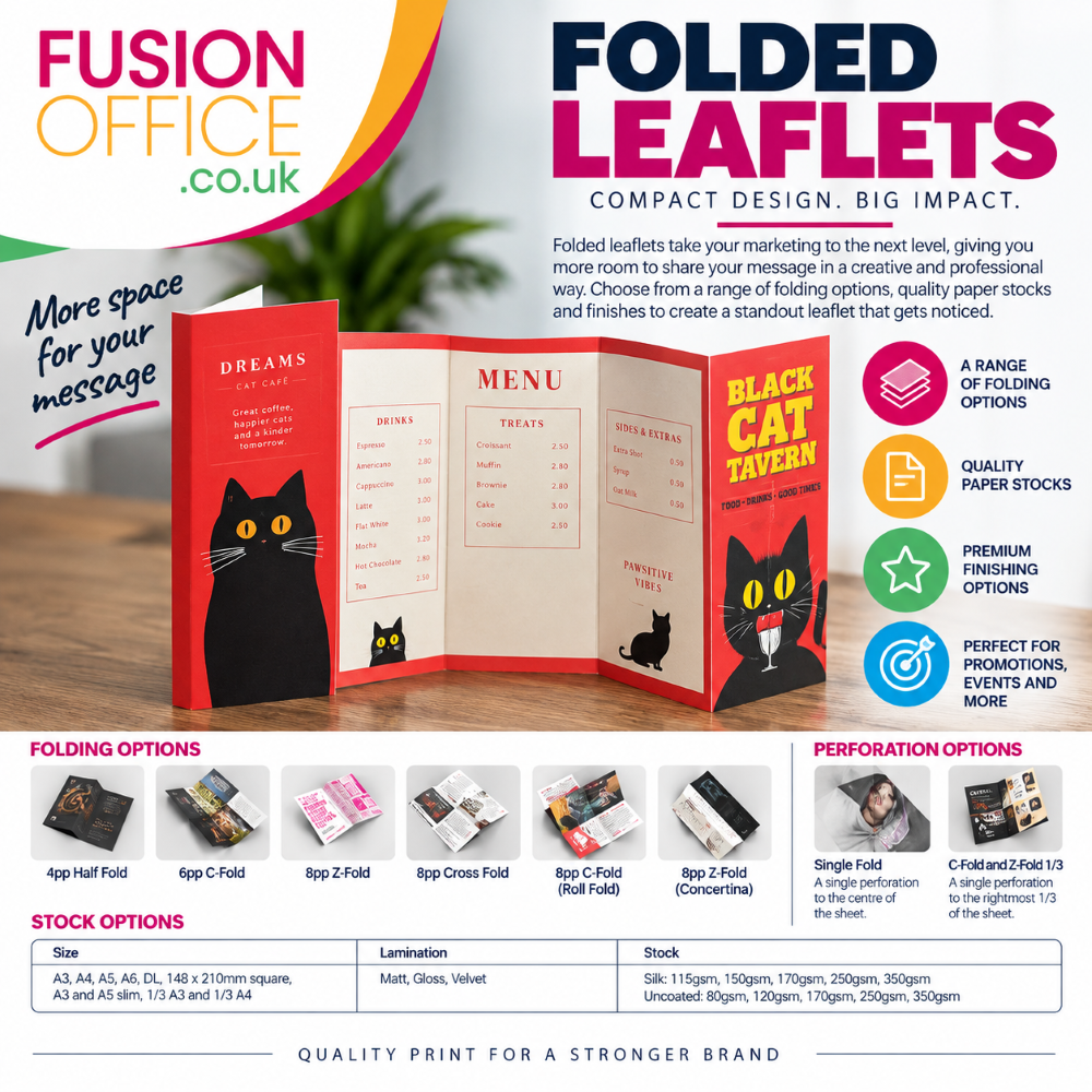 Printed Folded Flyers and Leaflets - Fusion Office Ltd - Andover - Hampshire - UK