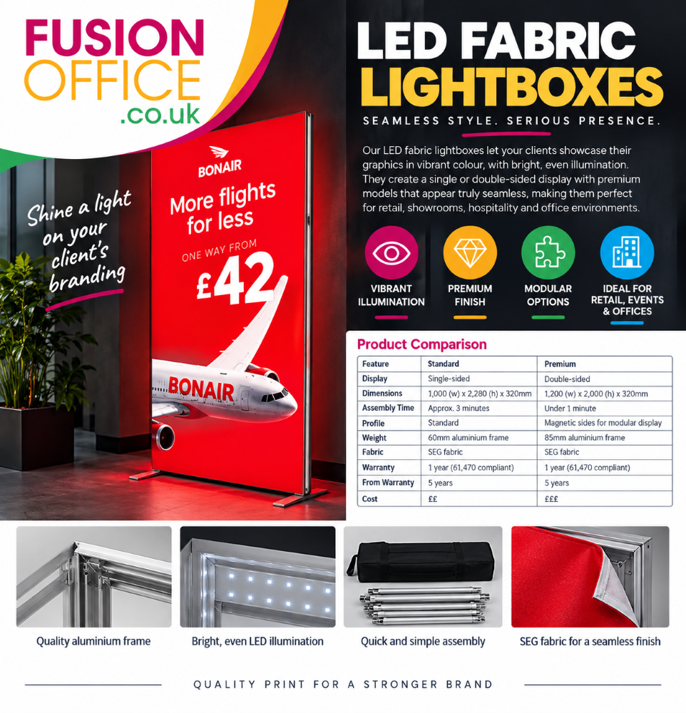 Printed LED Fabric Lightboxes - Fusion Office Ltd - Andover - Hampshire - UK