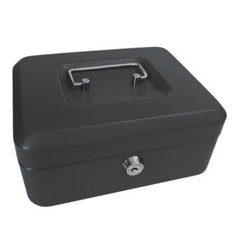 Metal Cash Box 200mm Black (8 Inch) Key Lock CBBK8 - Each