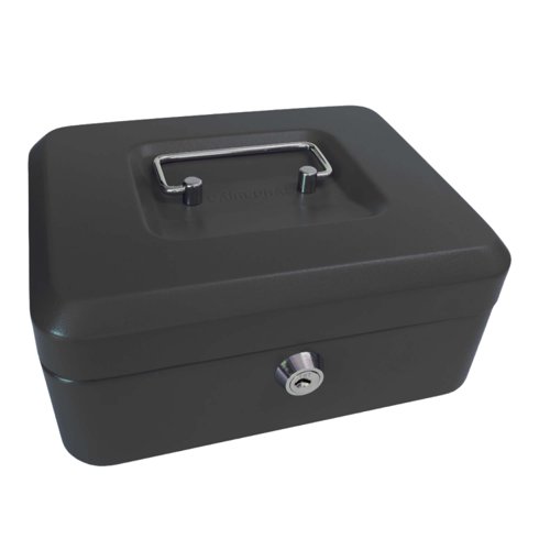 Metal Cash Box 200mm Black (8 Inch) Key Lock CBBK8 - Each