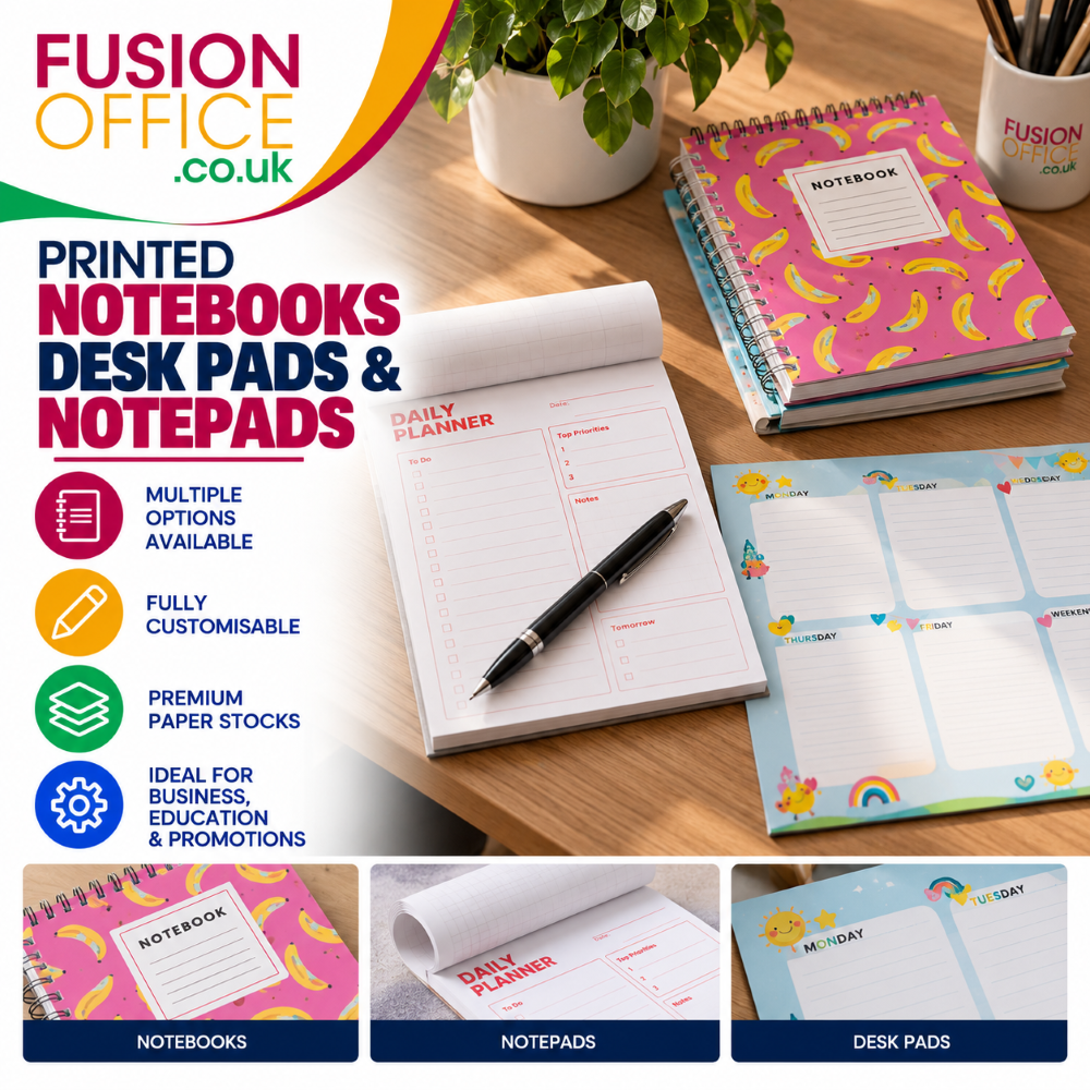 Printed notebooks, desk pads and notepads from Fusion Office Ltd