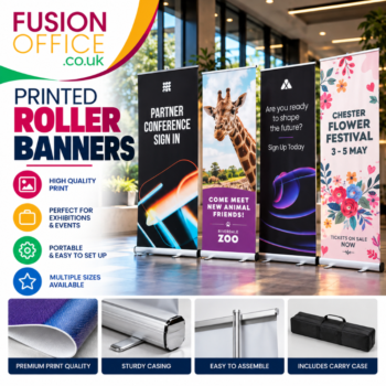 Printed Roller Banners from Fusion Office Ltd for exhibitions and events