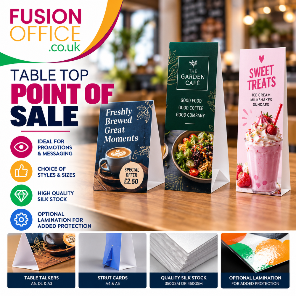 Printed Table Top Point of Sale - Fusion Office Ltd Andover